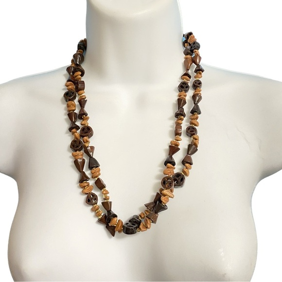 Boho Natural Wood Beads Over-the-Head Long Necklace - Picture 4 of 7